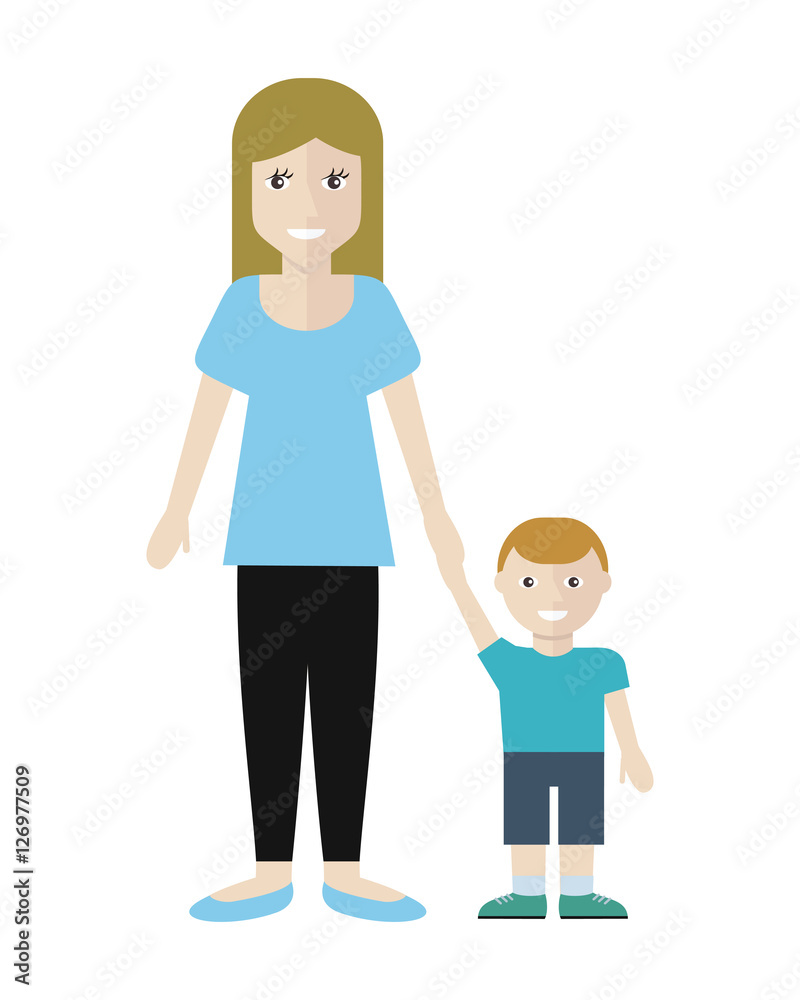 Woman and Little Boy Isolated on White. Woman and Little Boy Isolated on White.