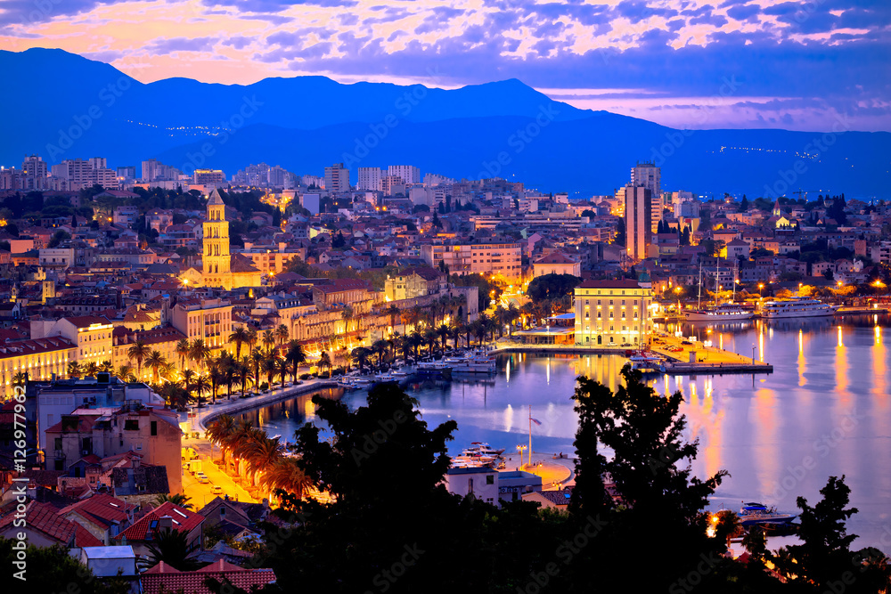 Aerial evening view of Split waterfront