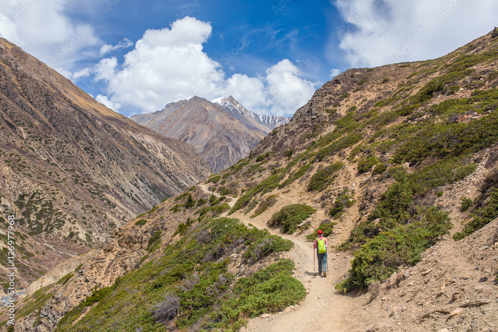 Beautiful mountain landscape on Annapurna circuit trek in Himala