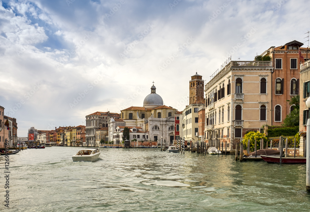 Canal Grande and San Geremia church in a evening in Venice, Italy