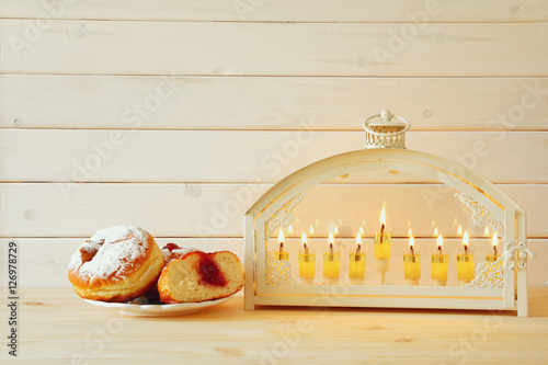 Selective focus image of jewish holiday Hanukkah photo