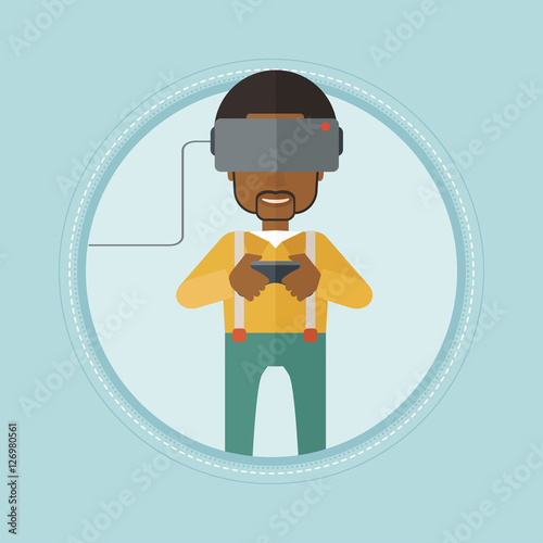 Man wearing virtual reality headset.