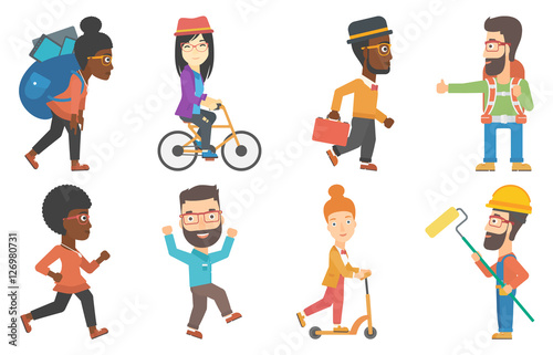 Vector set of tourists and business characters.
