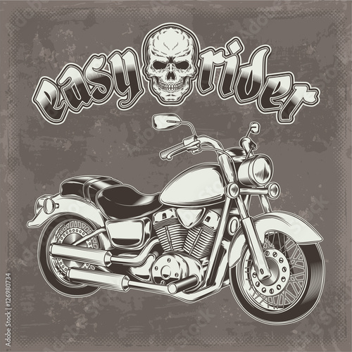 Hand-drawn vintage motorcycle on the grunge background