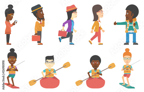 Set of tourists business and sport characters.