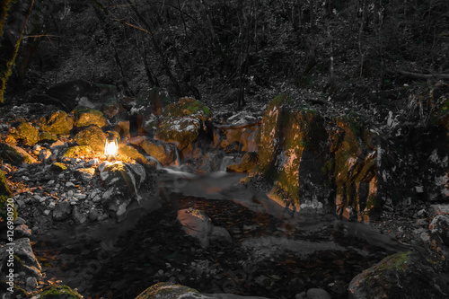 Lantern on the creek in the woods