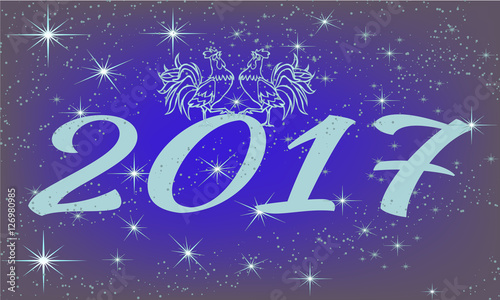 2017 andHappy new year with rooster and stars