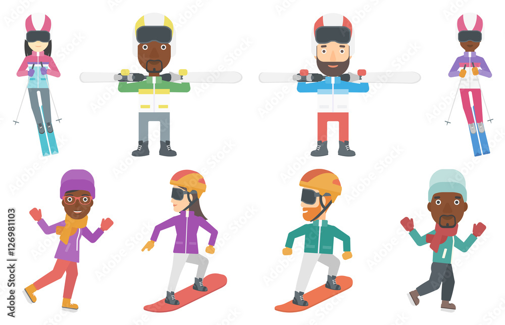 Vector set of winter sport characters. Vector set of winter sport characters.