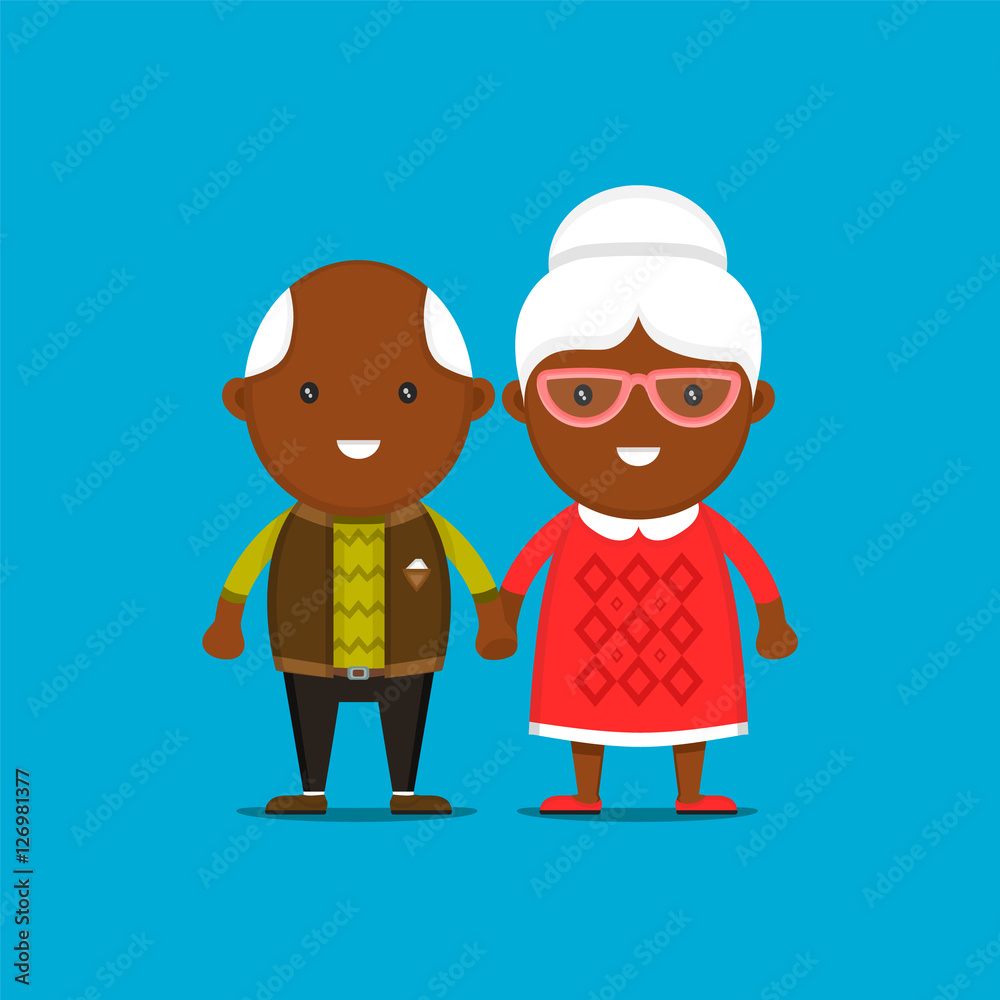 Happy old black couple holding hands, vector flat cartoon isolated  character illustration. Afro grandmother and grandfather Stock Vector |  Adobe Stock