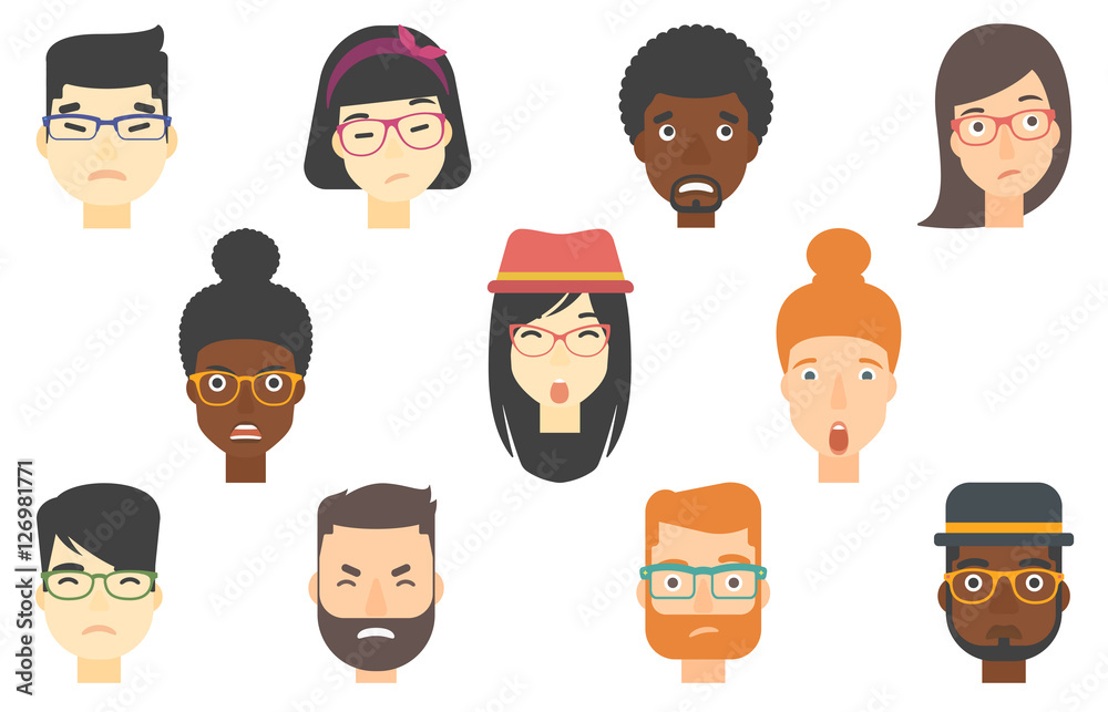 Set of human faces expressing different emotions. Set of human faces expressing different emotions.