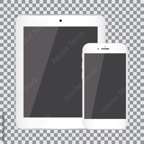 Blank screen. Set of realistic tablet and smartphone on a transparent background