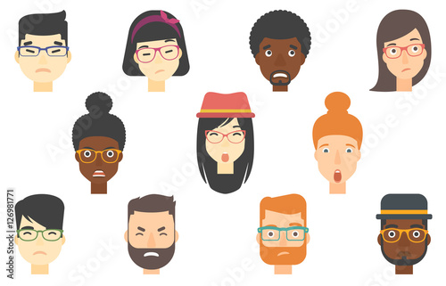 Set of human faces expressing different emotions.