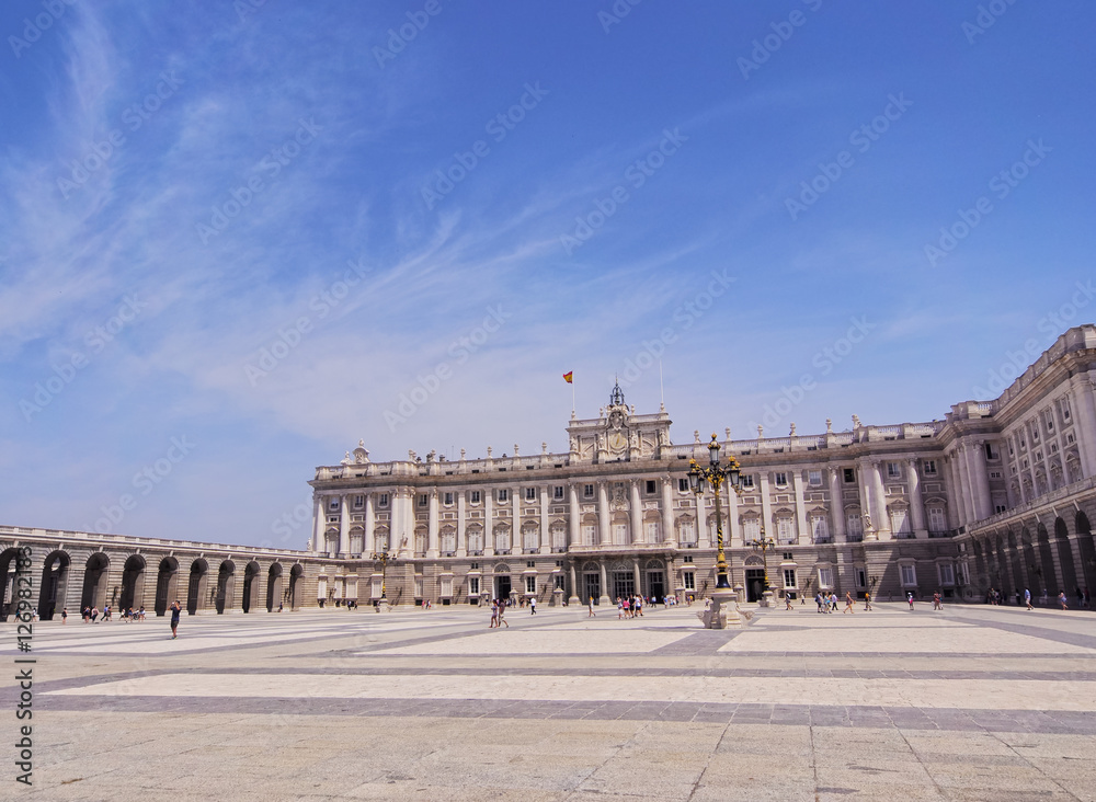 Spain, Madrid, View of the Royal Palace of Madrid..