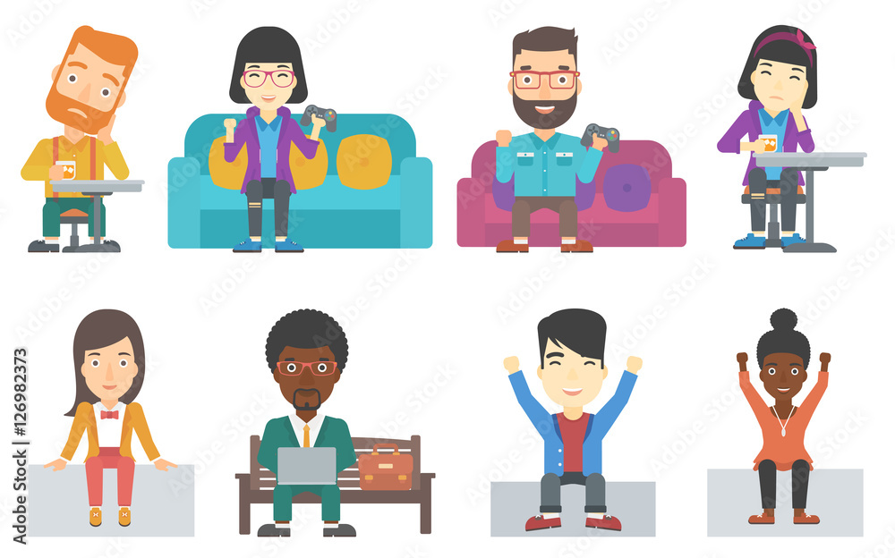Vector set of business characters and gamers. Vector set of business characters and gamers.