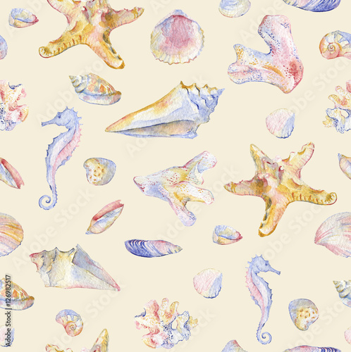 Seashells seamless pattern