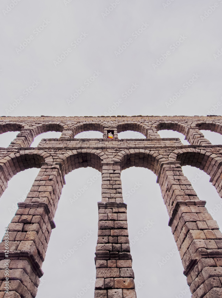 Spain, Castile and Leon, Segovia, Old Town, View of The Roman Aqueduct of Segovia.. Spain, Castile and Leon, Segovia, Old Town, View of The Roman Aqueduct of Segovia..