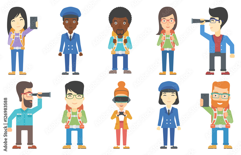 Vector set of tourists and business characters.