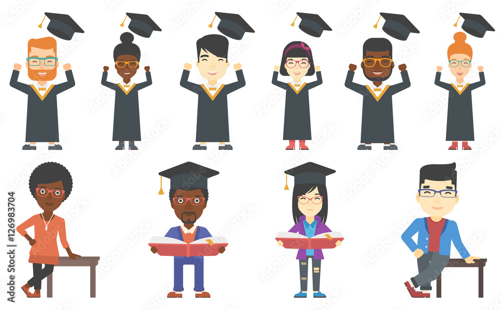 Vector set of graduates and business characters. Vector set of graduates and business characters.