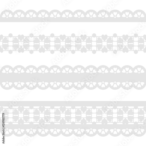 Vector Set of seamless gray lace ribbon isolated on a white background.