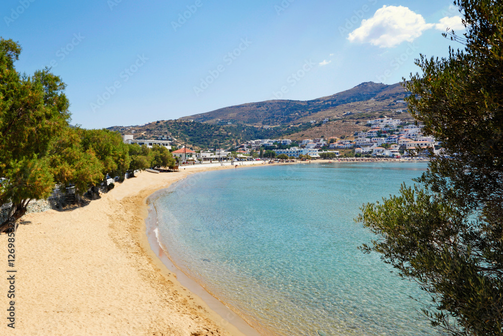 Batsi beach in Andros, Greece