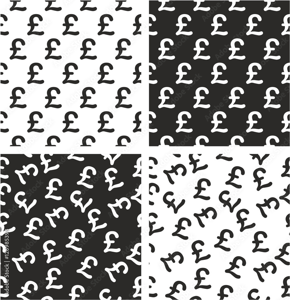 Pound Currency Sign Aligned & Random Seamless Pattern Set