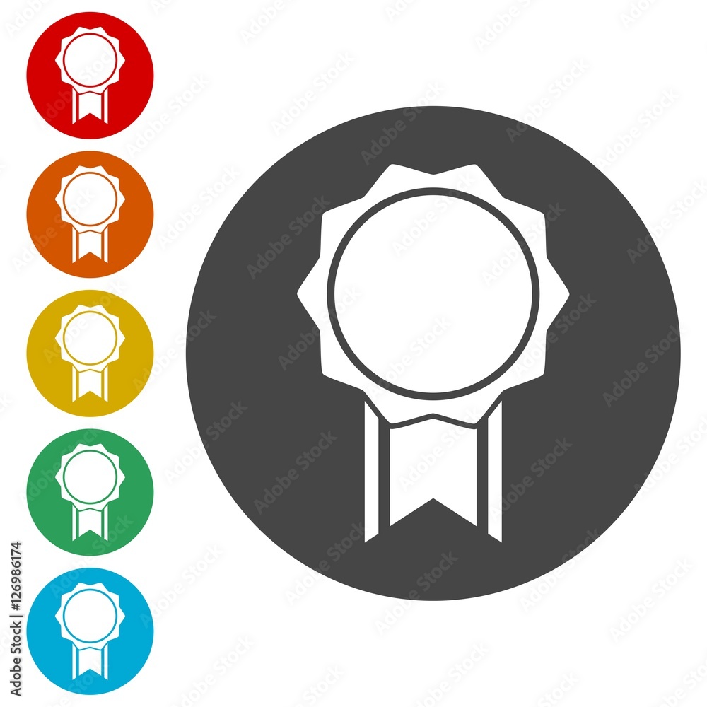 Red badge with ribbon icons set 