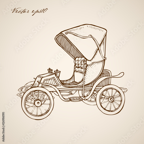 Engraving hand vector carriage Pencil Sketch transport
