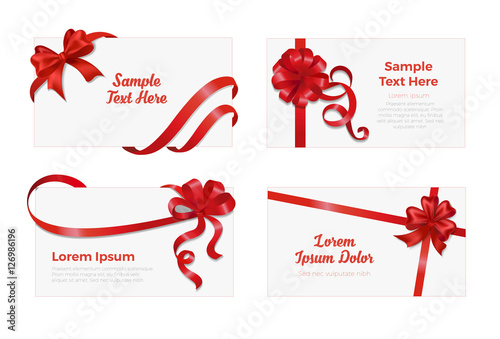 Flat Red gift bows ribbon envelope vector Holidays celebrations.