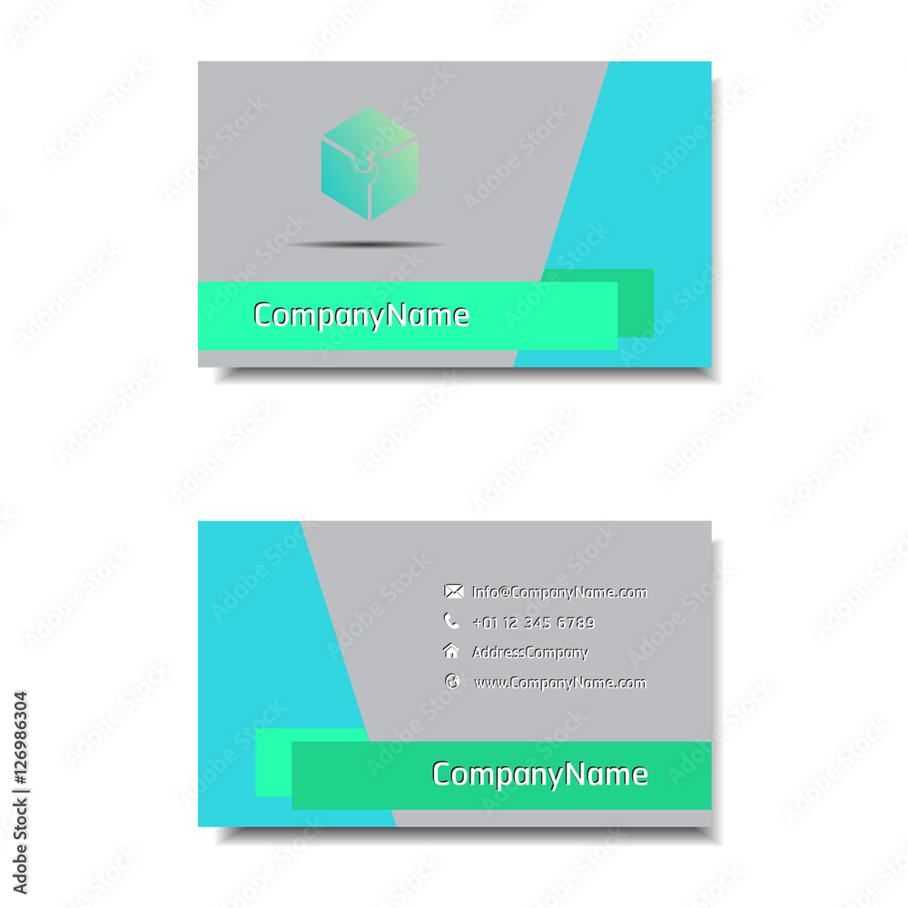 Silver And Green Stylish Business Cards Template, Vector Illustration