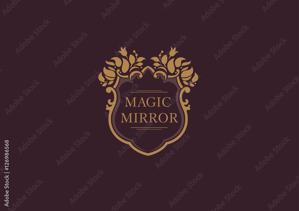 Set creative emblem of the magic mirror with floral ornament Set creative emblem of the magic mirror with floral ornament