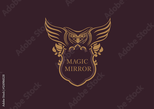 Creative emblem of the magic mirror with an owl