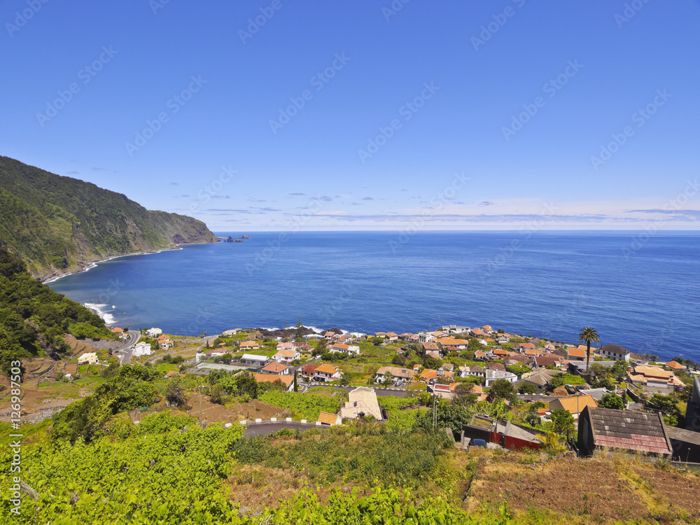 Portugal, Madeira, Elevated view of Seixal..