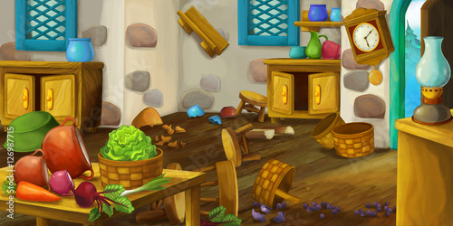 Fototapeta Cartoon scene of farm house - for different fairy tales - illustration for children