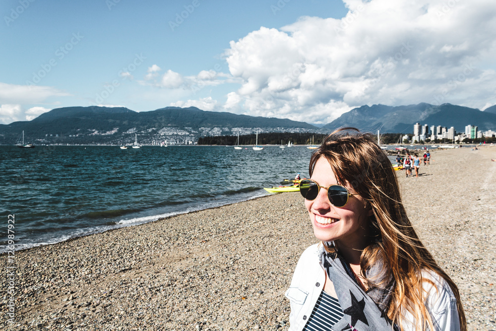 Girl at Kitsilano Beach in Vancouver, Canada