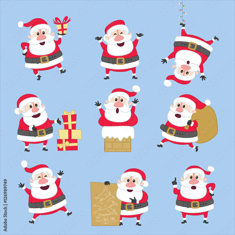 Cute Santa Claus illustration set in different poses.