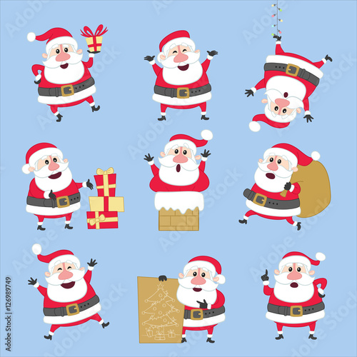 Cute Santa Claus illustration set in different poses.
