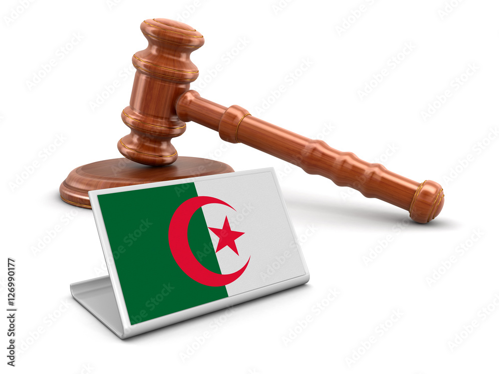 3d wooden mallet and Algerian flag. Image with clipping path