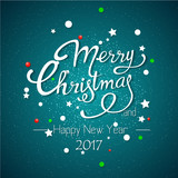 Vintage Merry Christmas And Happy New Year Lettering Vector illustration 2017