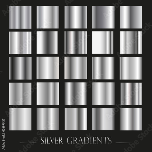 Set of silver gradients.Metallic squares collection,Vector illustration.