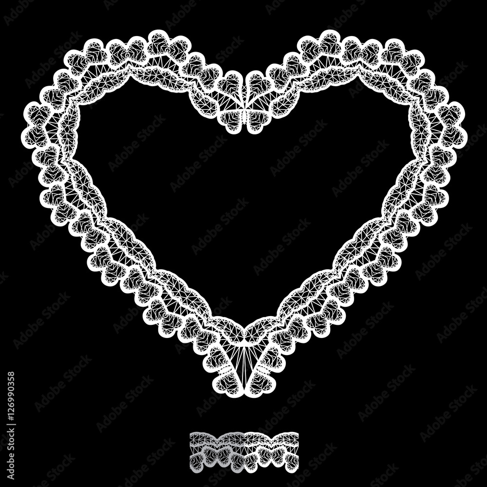 Obraz premium White Heart shape is made of lace doily isolated on black backgr