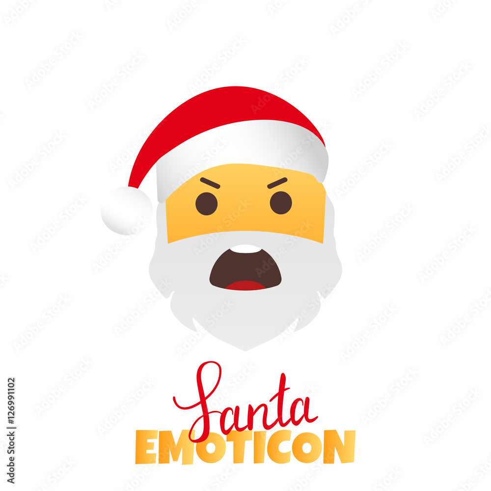 Emoji Santa Claus. Winter Holidays Emoticon. Mad Character