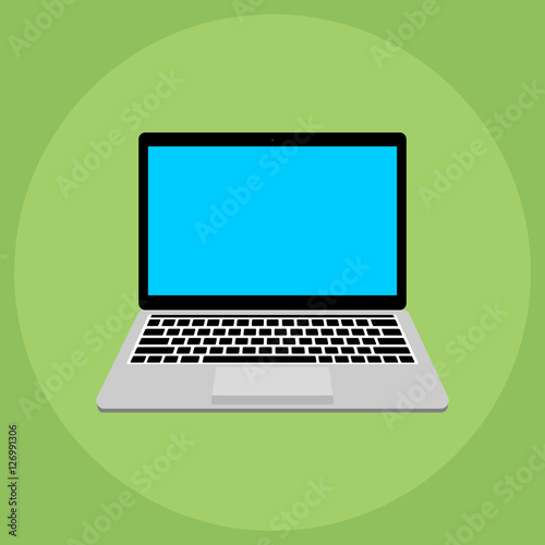 The stylish new laptop in a flat style. Laptop Icon on green background.