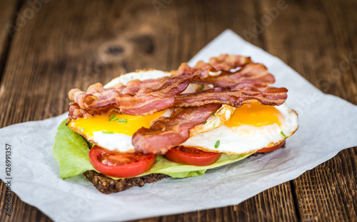 Wooden Table with Bacon and Eggs
