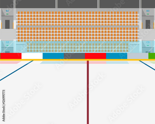 A view of the ice rink with stands inside the stadium. Vector illustration
