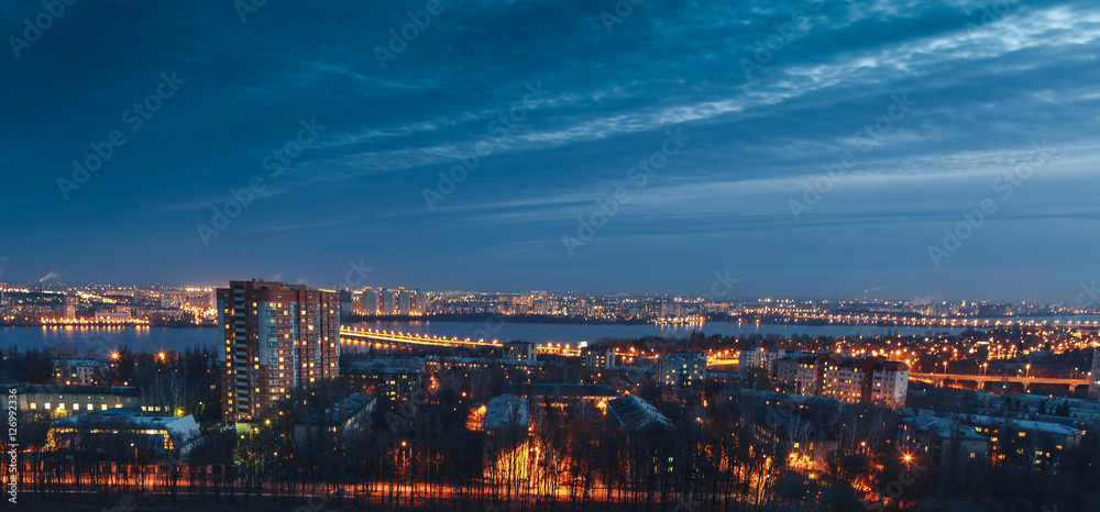 Night cityscape view of Voronezh city
