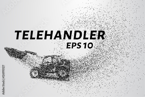 Telehandler of the particles. Telescopic loader consists of circles and points. Vector illustration