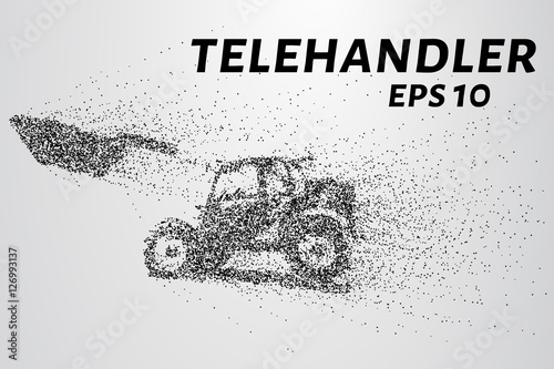 Telehandler of the particles. Telescopic loader consists of circles and points. Vector illustration