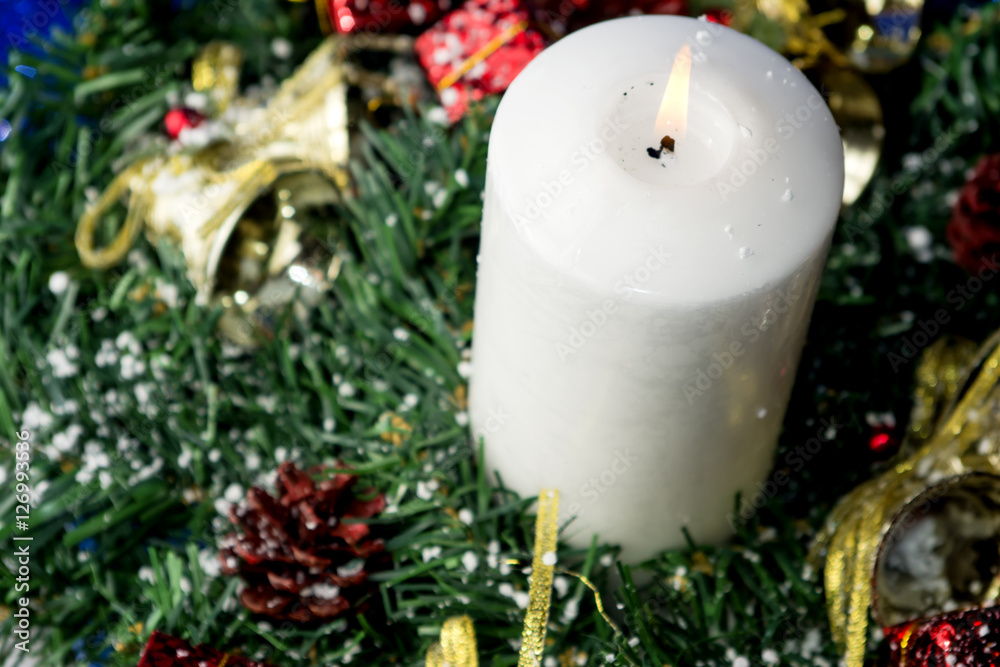 Christmas Decorations With Lit Candle Christmas Decorations With Lit Candle
