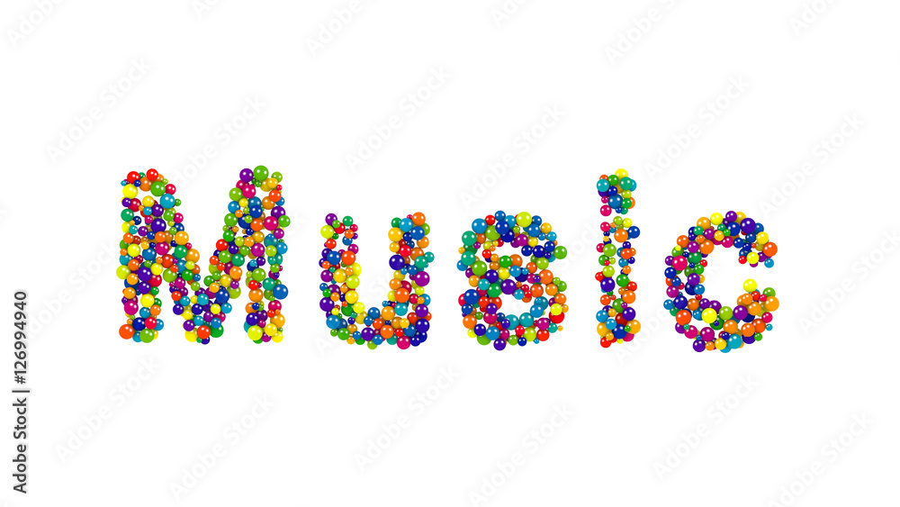 Music formed from colorful balls over white