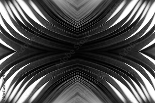 Design concept. Ready solutions interior design office. Black paper ribbon arranged like a fractal. Macro lens closeup shot 1:1